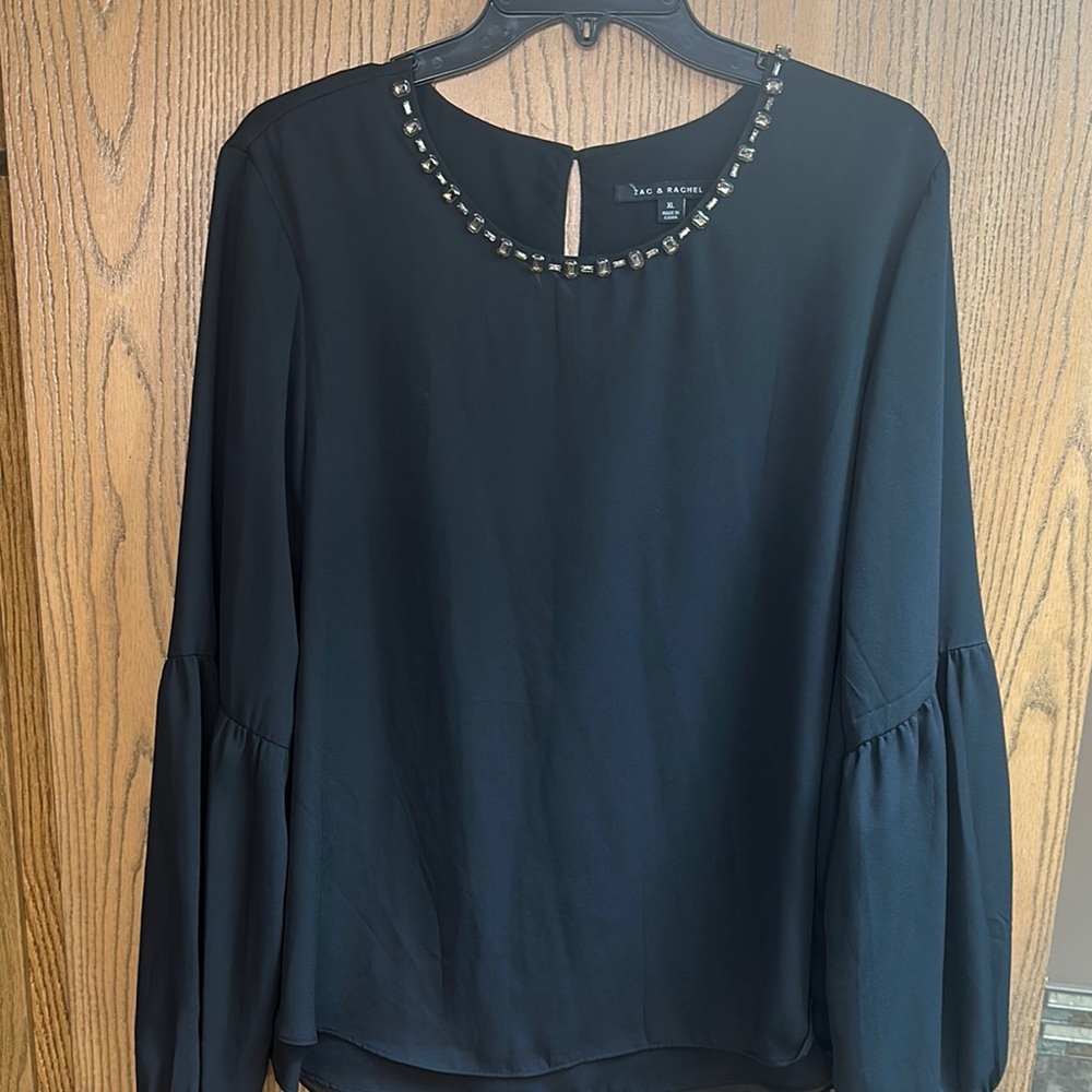 Zac & Rachel Blue Puff Sleeve Embellished Blouse